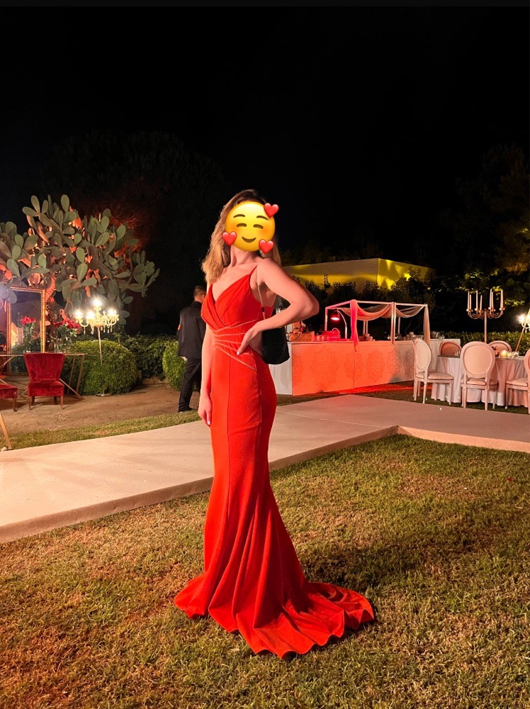 Robe de soirée orange et argent