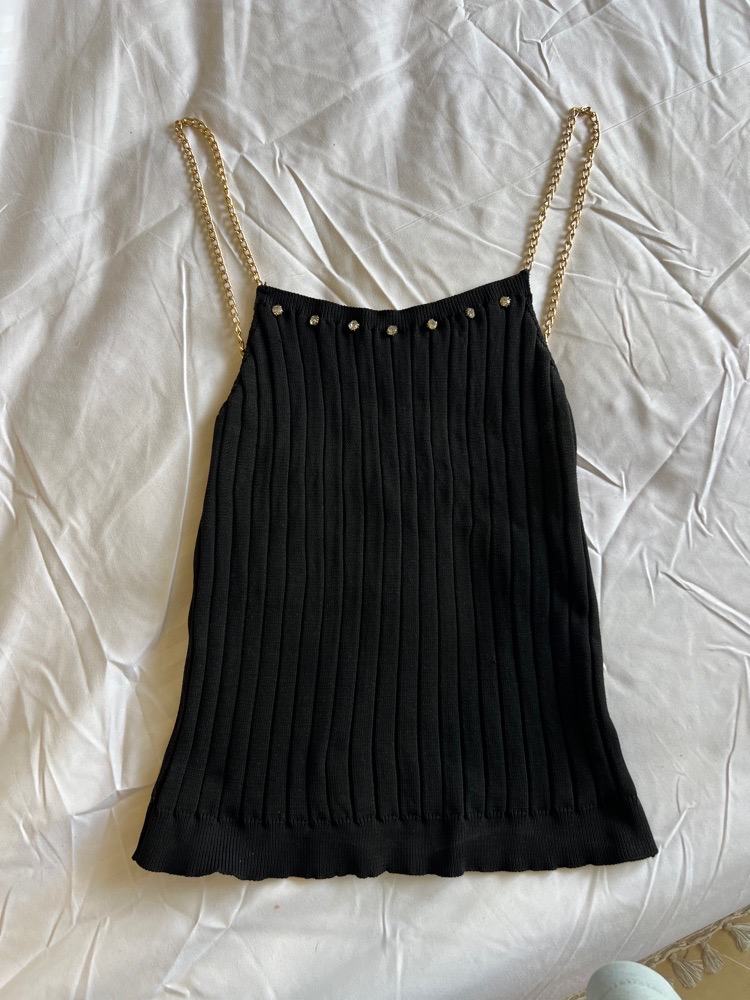 Top noir strass