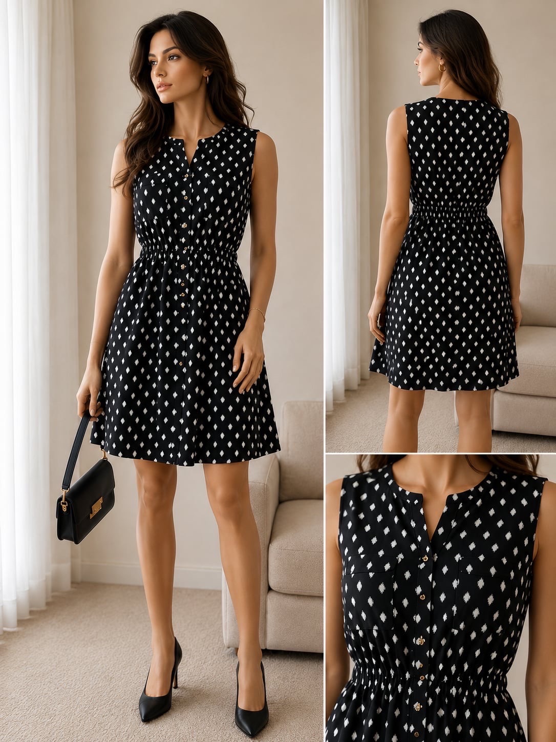 Robe H&M noire à motifs blancs – Taille 42 / L
