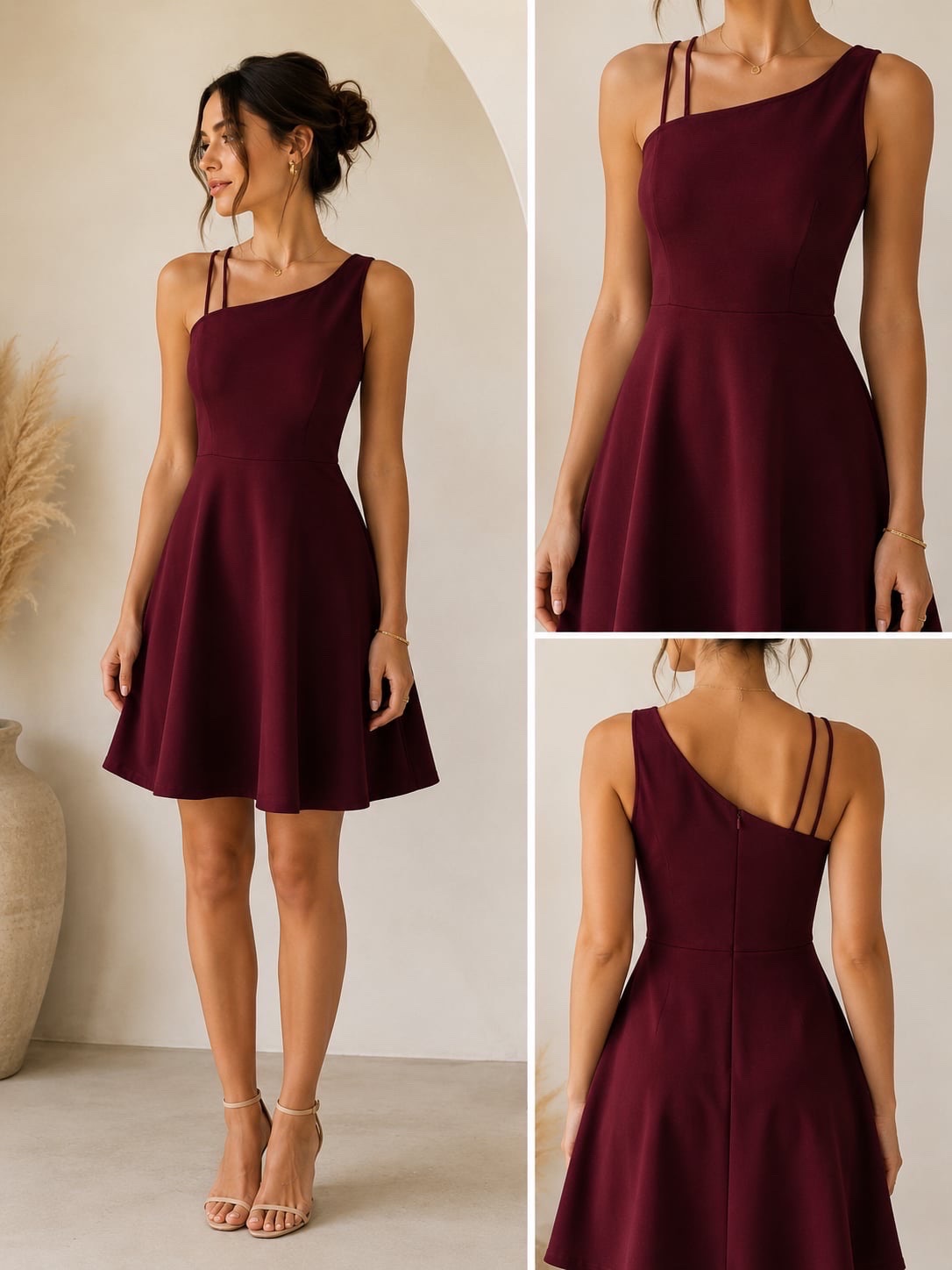Robe asymétrique bordeaux SHEIN – Taille M – Élégante