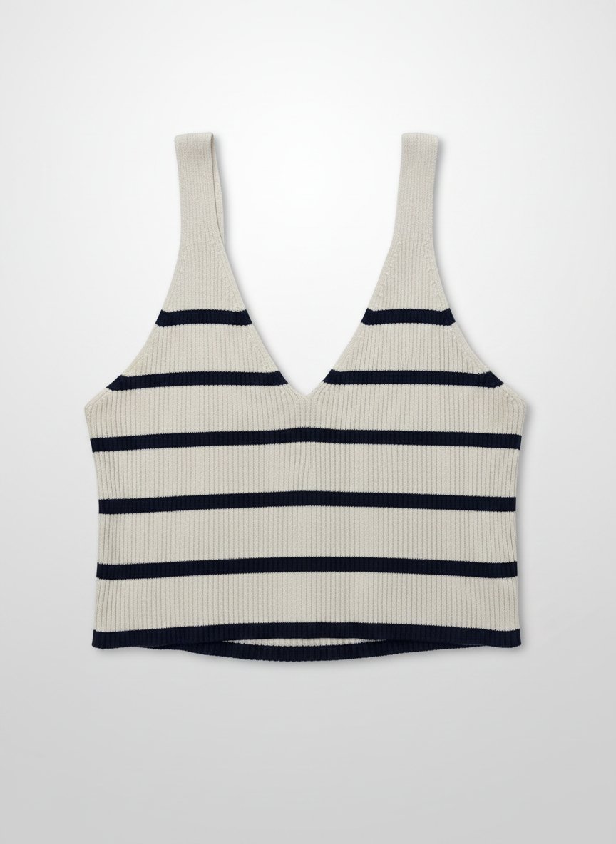 Crop top rayé en bleu marine et blanc