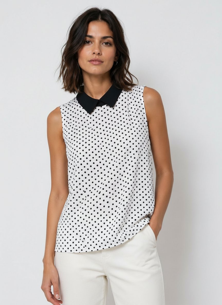 Chemisier sans manches à pois noir et blanc dots – Taille S
