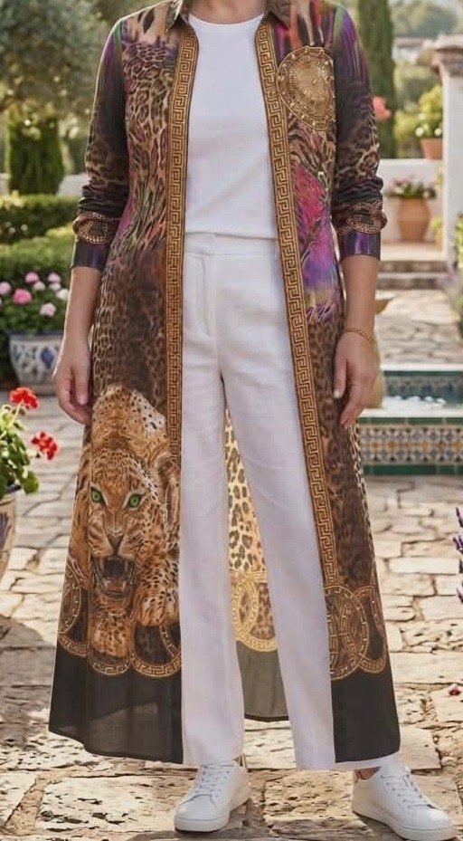 Robe chemise léopard avec strass importée