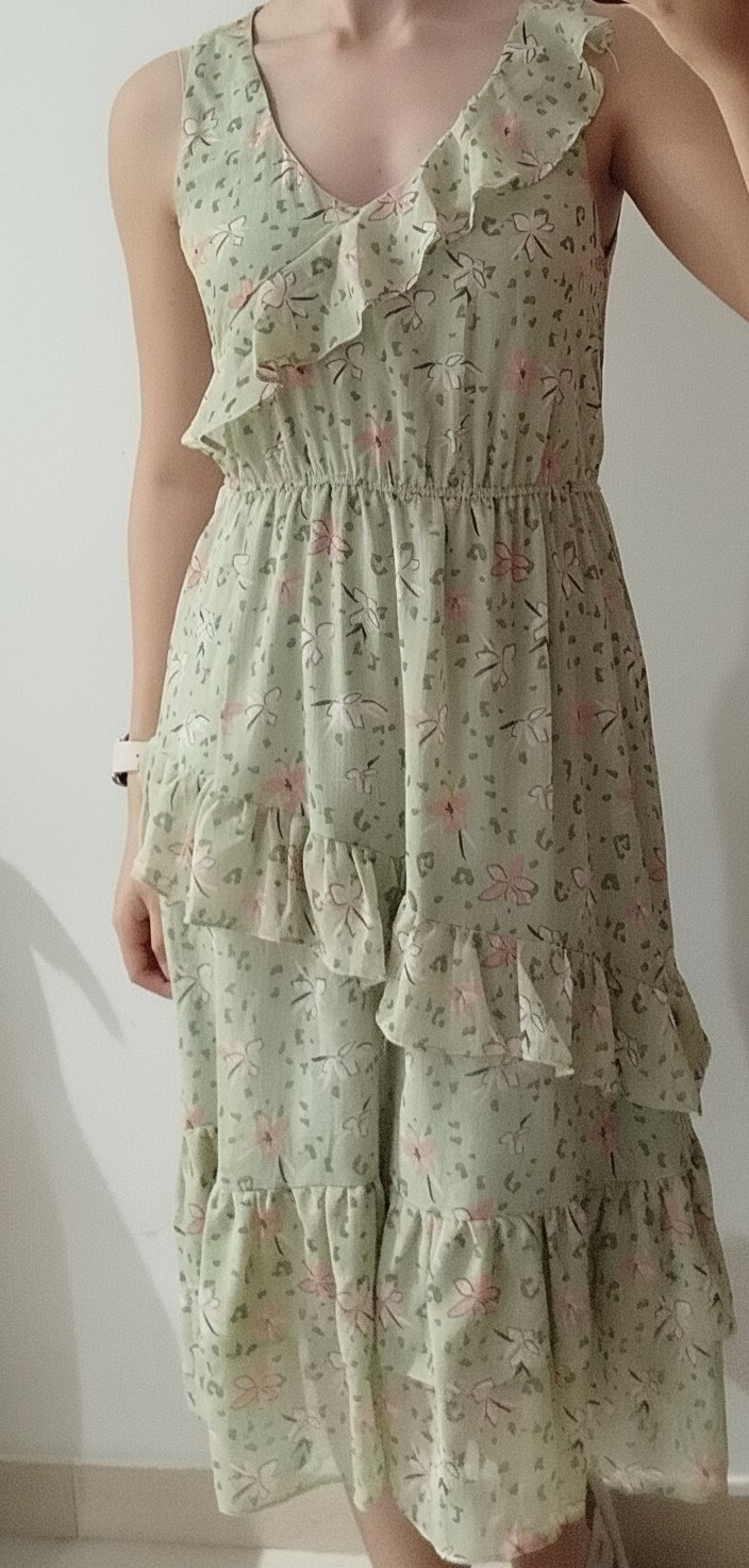 Robe verte a volants | ruffled green dress