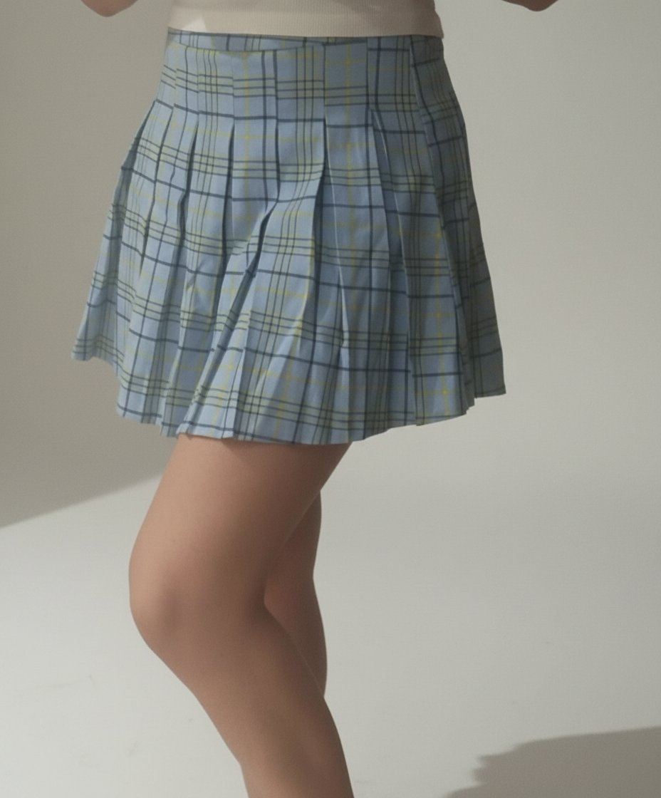 Jupe plissée bleue | plaid preppy blue skirt