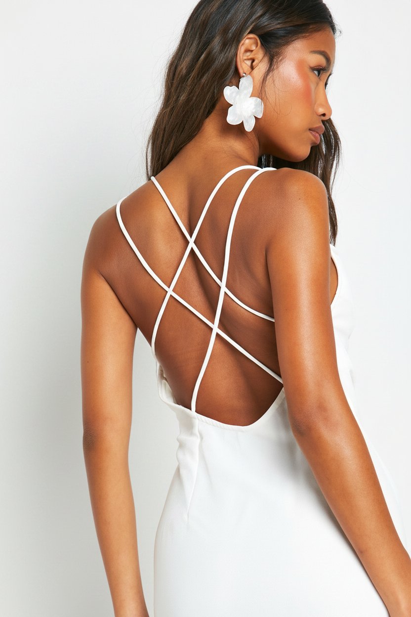 🤍🌸Magnifique Robe du Soir Blanche Maxi 🤍🌸 Dos Nu Ornée de Perles Blanches ✨️