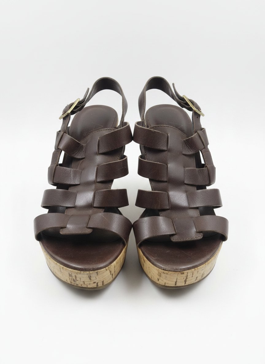 Sandales vrai cuir marron foncé 
