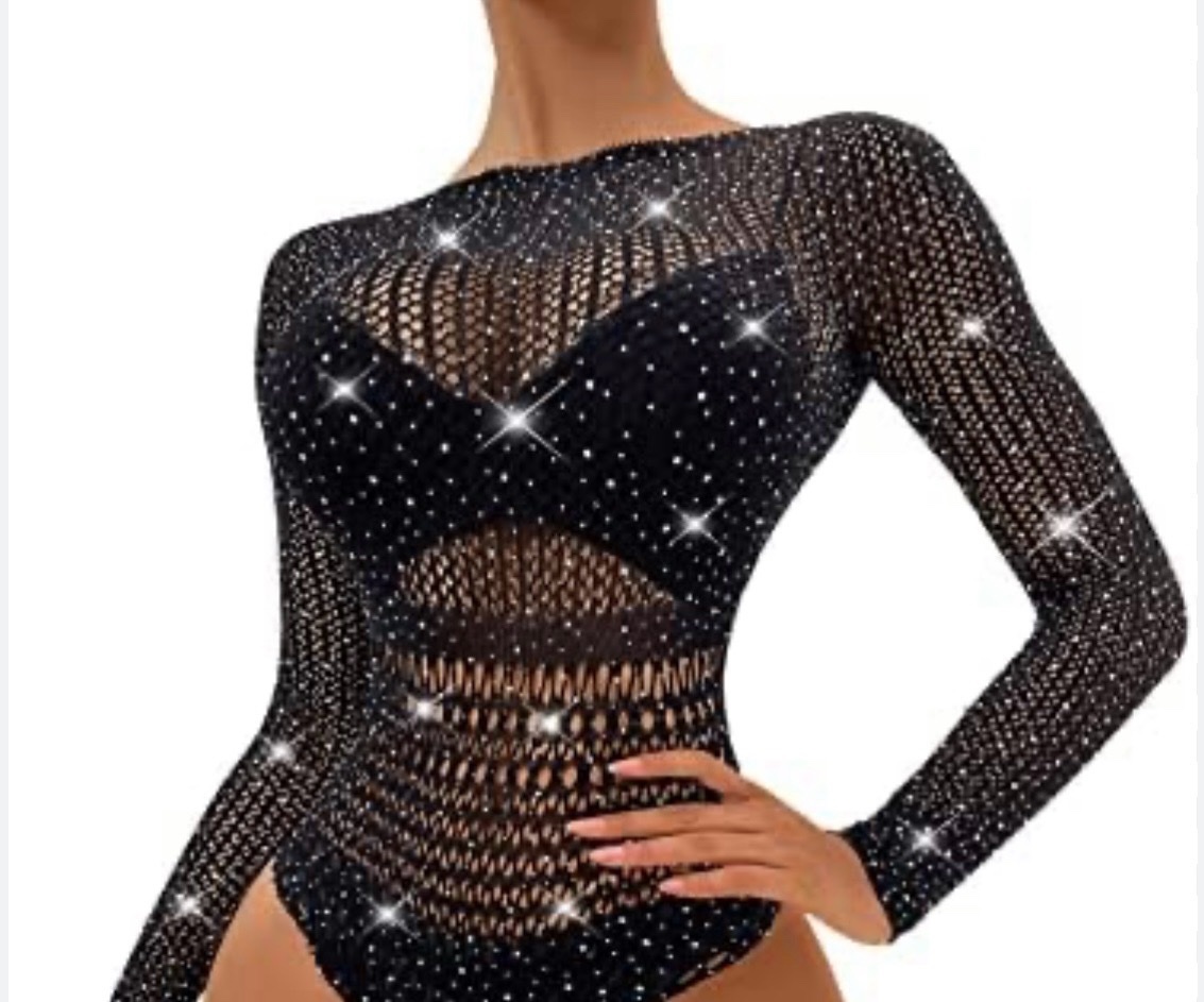Body en filet noir avec des strass