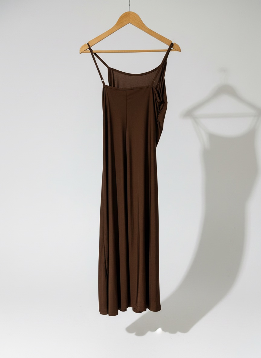 Robe longue marron chocolat à fines bretelles 🤎