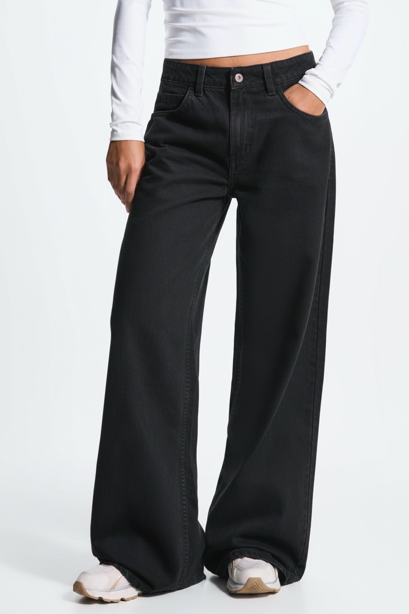 Jean noir Bershka – taille haute (high rise) – coupe wide leg 🖤  