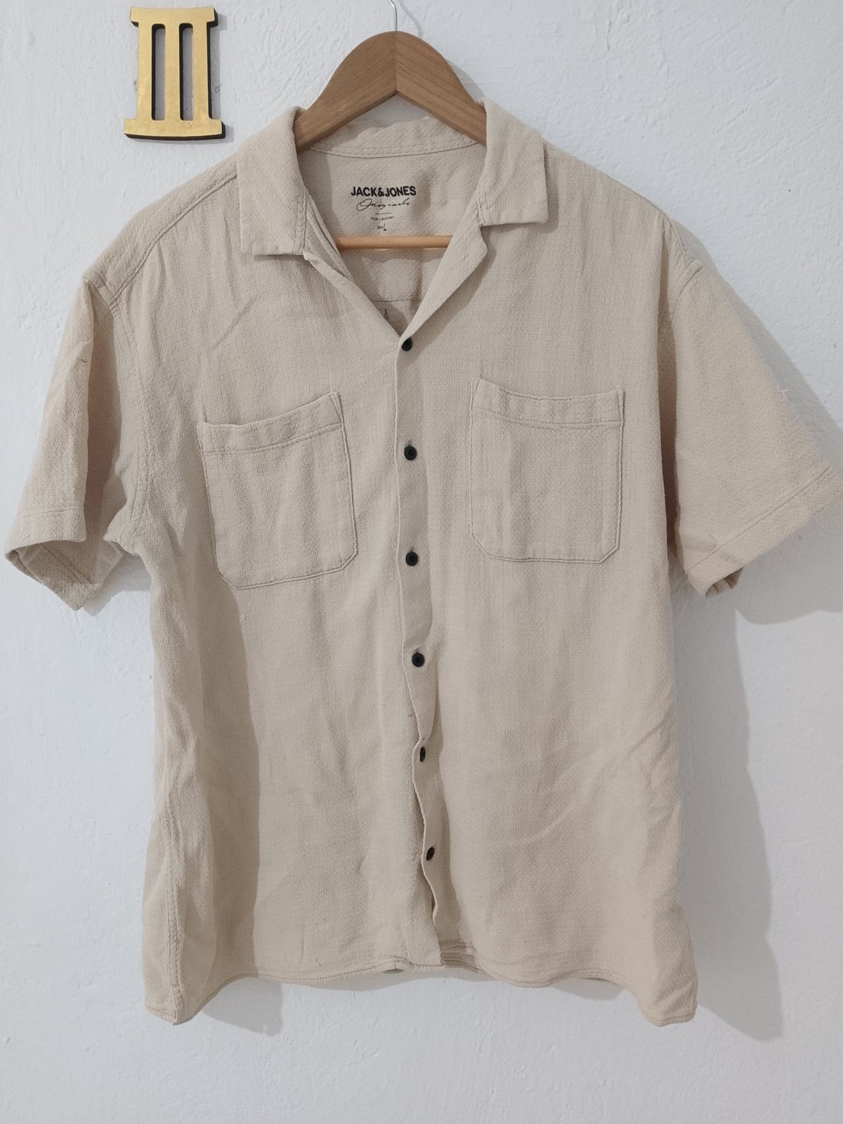 Chemise gaufrée Jack & Jones Originals – Beige écru (Moonbeam) – Taille L