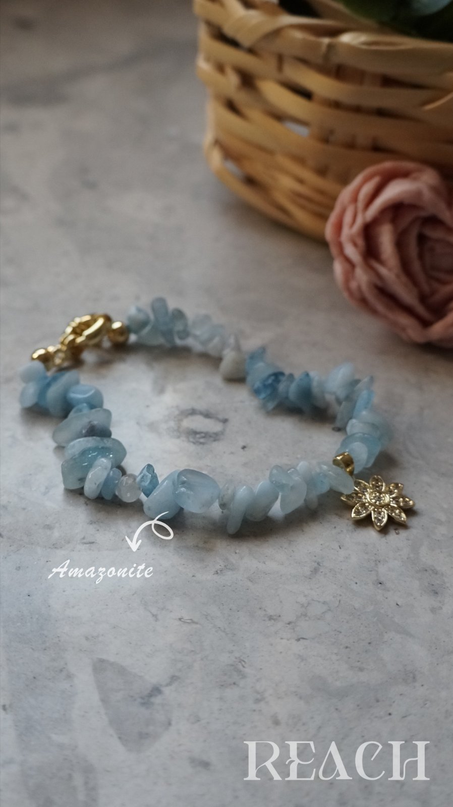 Bracelet en pierres semi précieuses d’Amazonite bleu