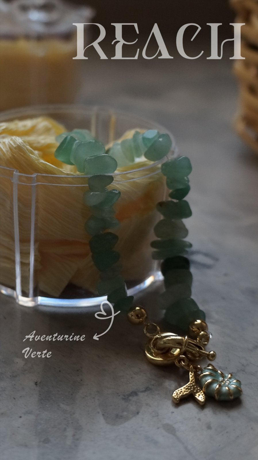 Bracelet en pièrres semi précieuses d’Aventurine verte