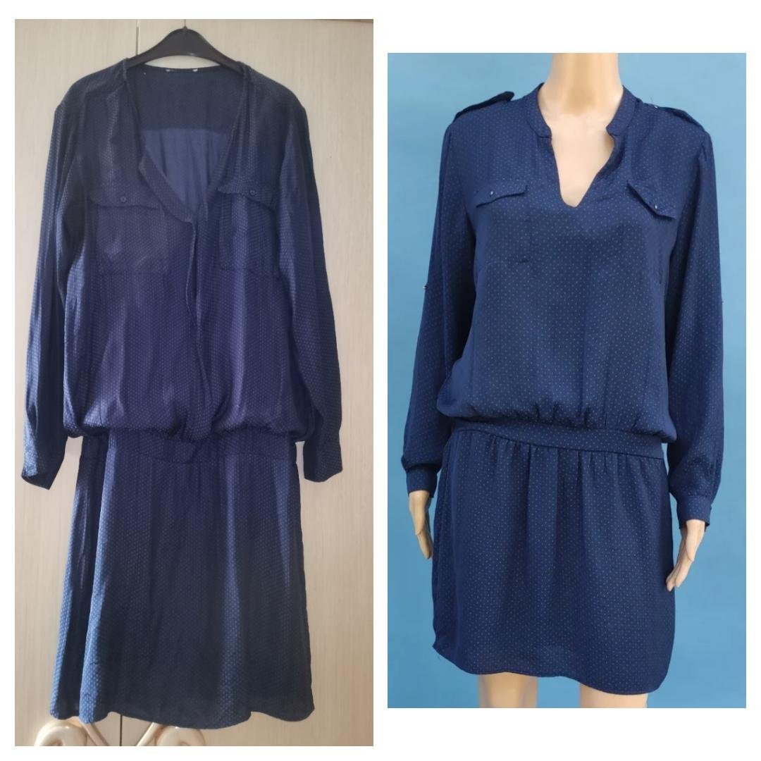 Robe-chemisier  à manches longues,  et top intégré, bleu foncé