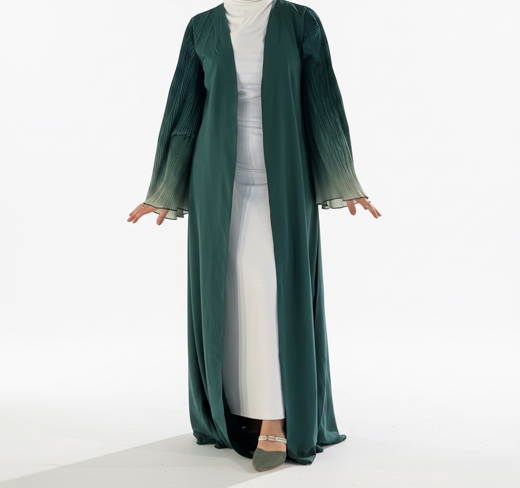 Abeya vert foncé avec manches plissées