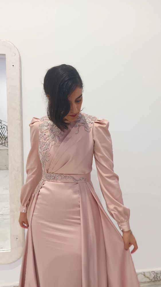Robe soirée rose longue