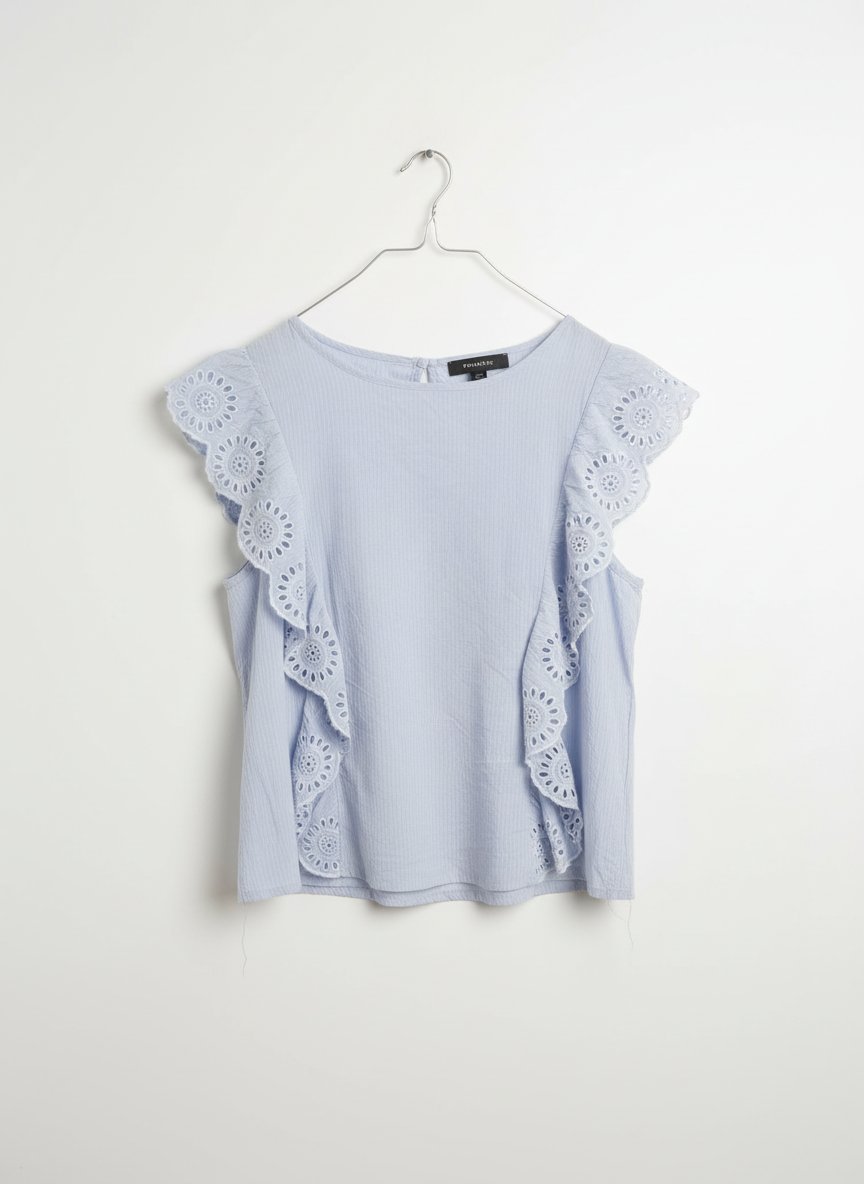 Chemise à rayures finies bleu ciel et bla'c 