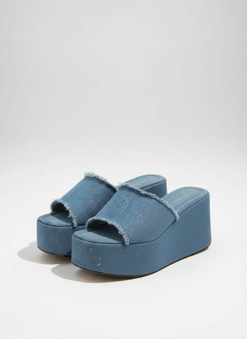 Mules compensées en Jean bleu