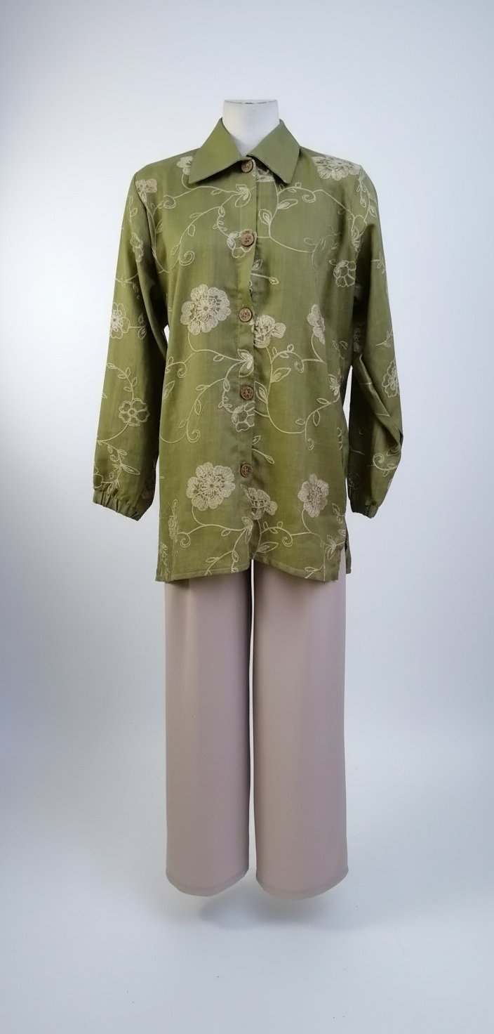 Ensemble 9amraya vert pistache et beige jdida 
