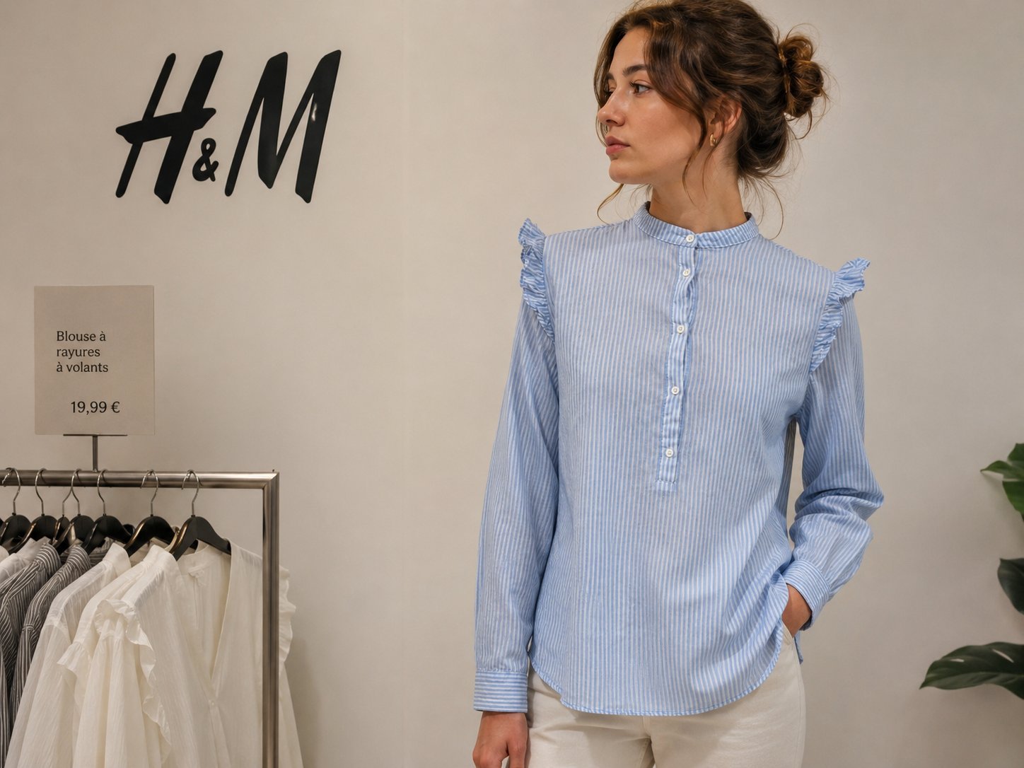 Chemise h&m bleu ciel et blanc 
