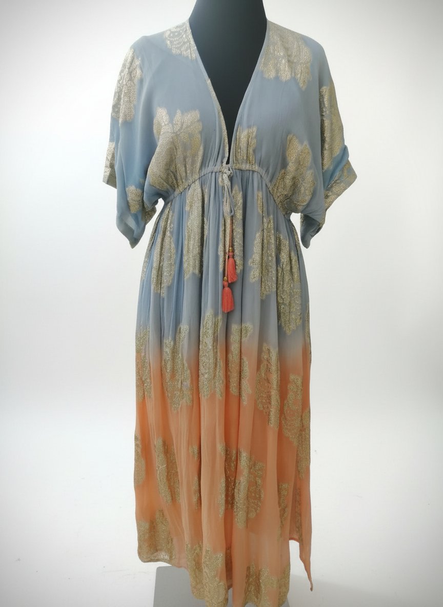 Robe bohemian soirée bleu et saumon standard tlabes jusqu'à 46