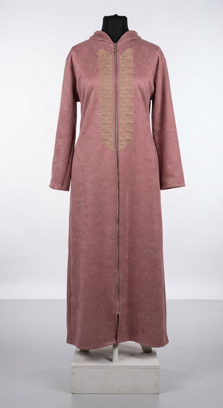 Jebba faux dain mte3 chta rose avec broderie en fil traditionnel 