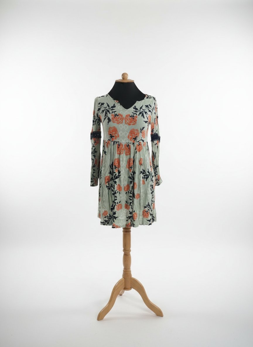 Jolie robe 100% rayon imprimé de fleurs orangé 