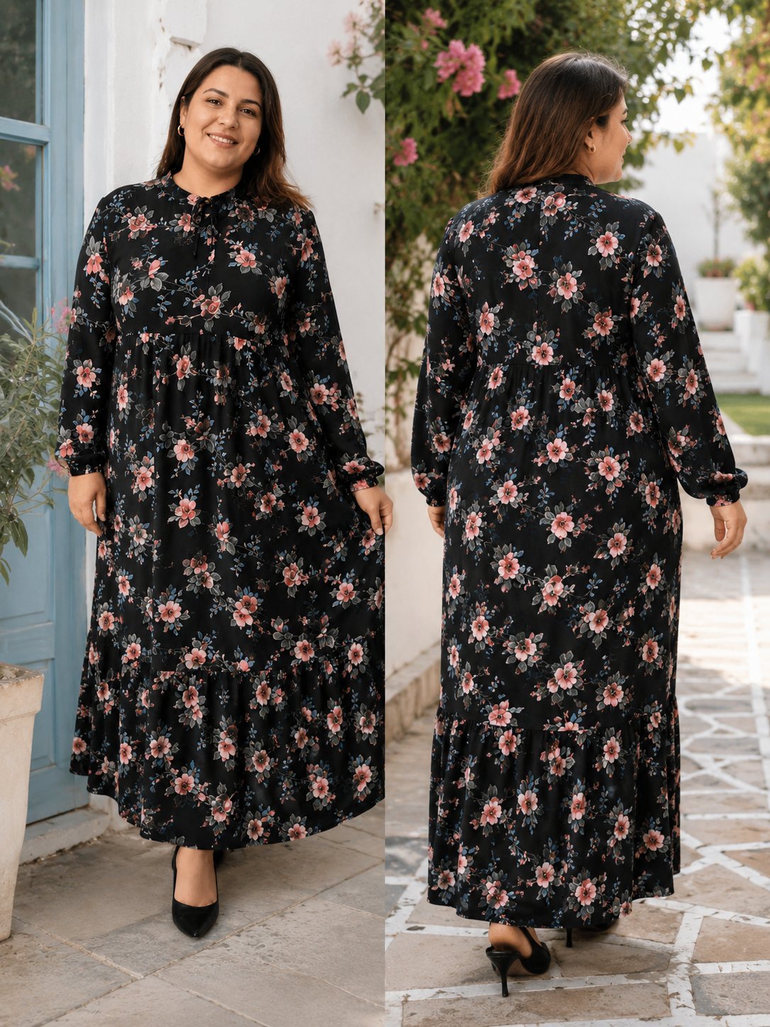 Robe noir fleurie taille 48