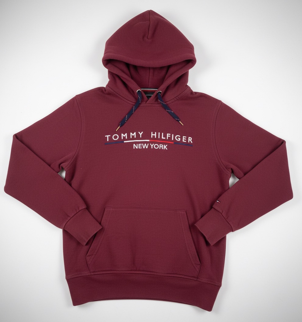 Aperçu IA   Ce sweat à capuche bordeaux est un modèle Tommy Hilfiger, probablement le "Tommy Hilfiger Big & Tall - Sweat à capuche en coton mélangé avec logo brodé - Bordeaux" ou similaire, caractérisé par son logo brodé "Tommy Hilfiger New York Unisex