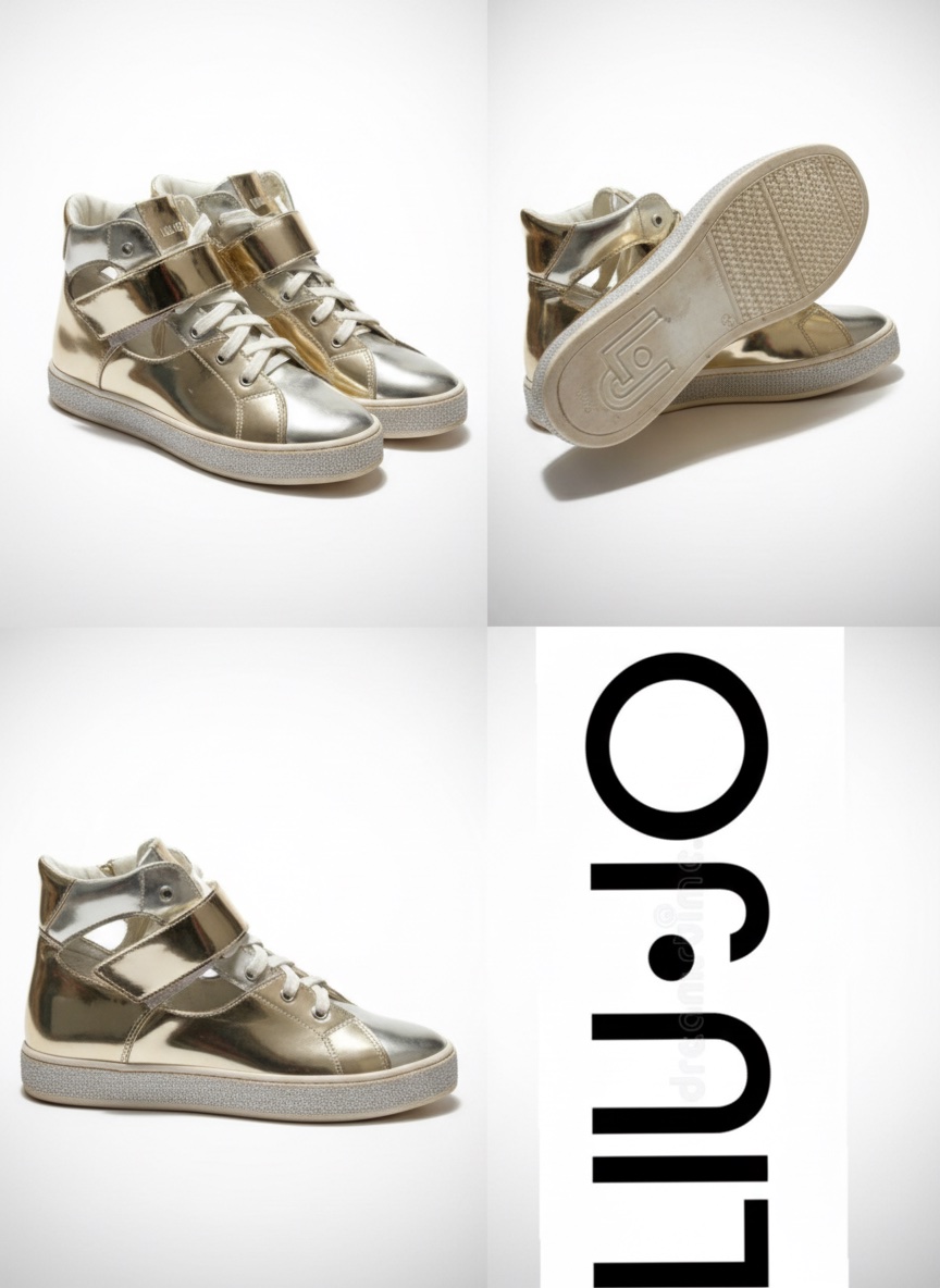 Ces baskets montantes métallisées pour femme sont de la marque Liu Jo