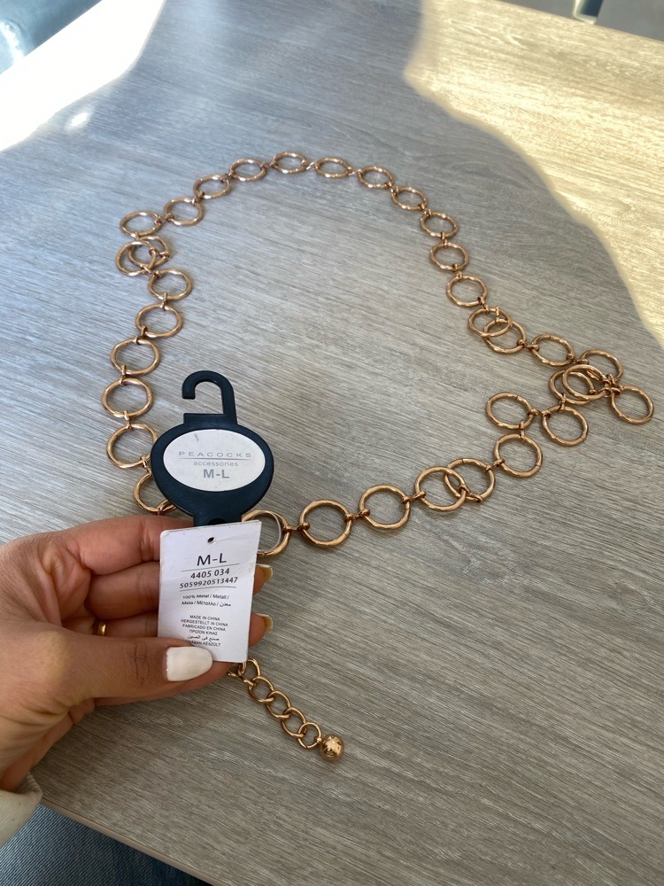 Ceinture chaîne en métal doré Peacocks taille M-L Neuf avec etiquette 