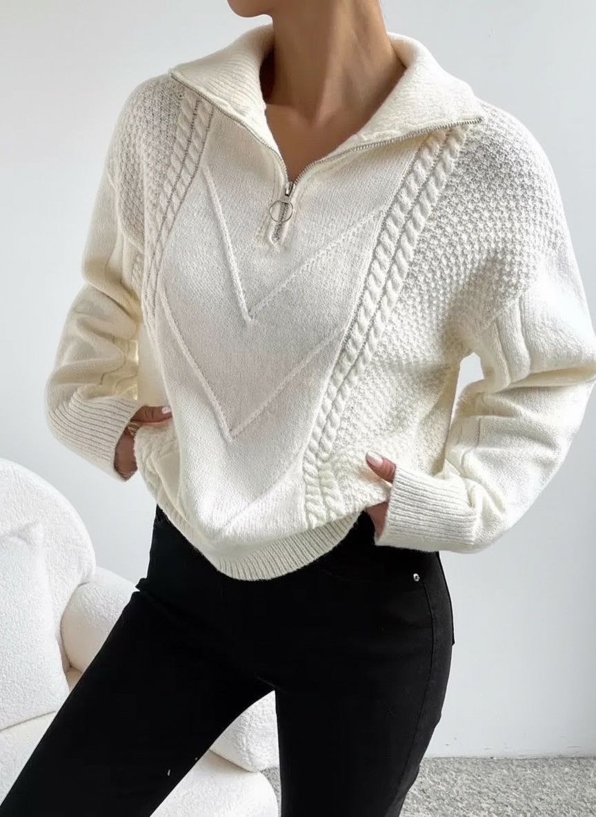 Pull col camionneur de la marque SHEIN, caractérisé par sa fermeture éclair et sa maille texturée 
