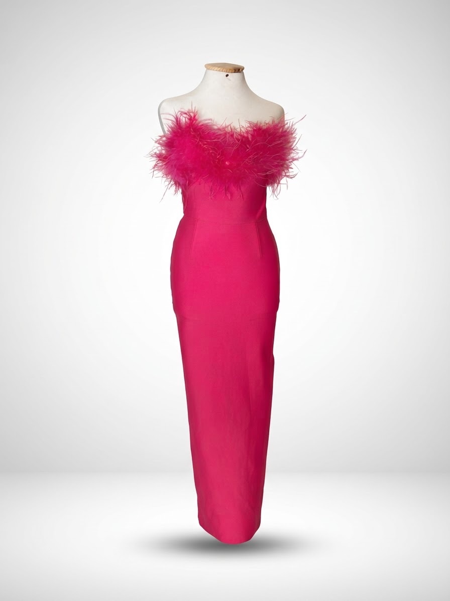 Robe bustier moulante avec plumes 