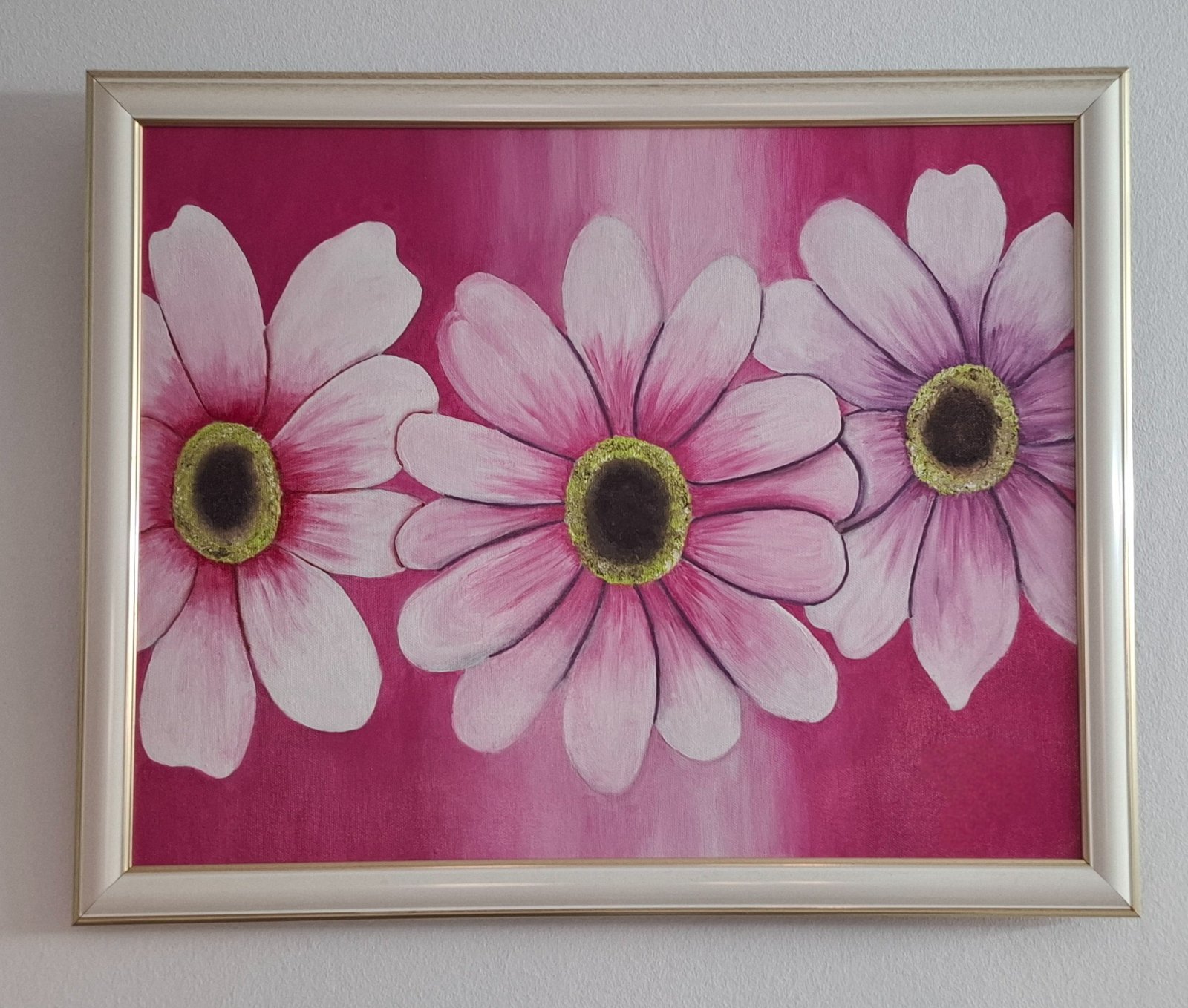 Tableau fleurs peinture acrylique avec cadre
