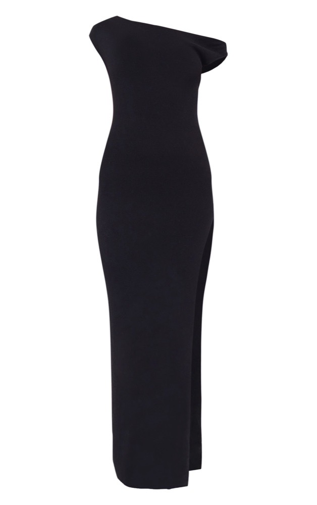BLACK FINE KNIT TWIST NECK MAXI DRESS