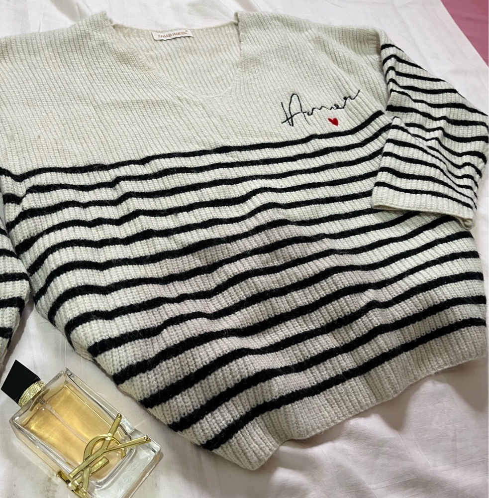 Pull dafdouf raillé couleur beige nude et noir 🍂🤎