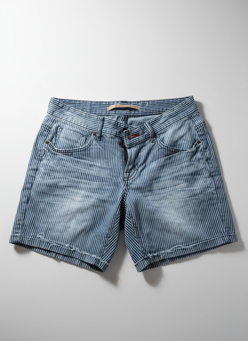 Striped Denim Shorts Blue & White