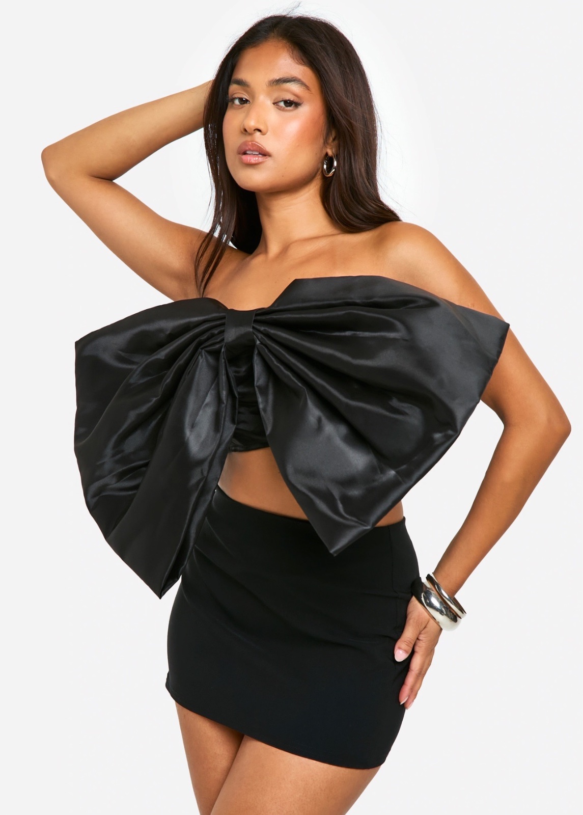 Petite Satin Bow Crop Top