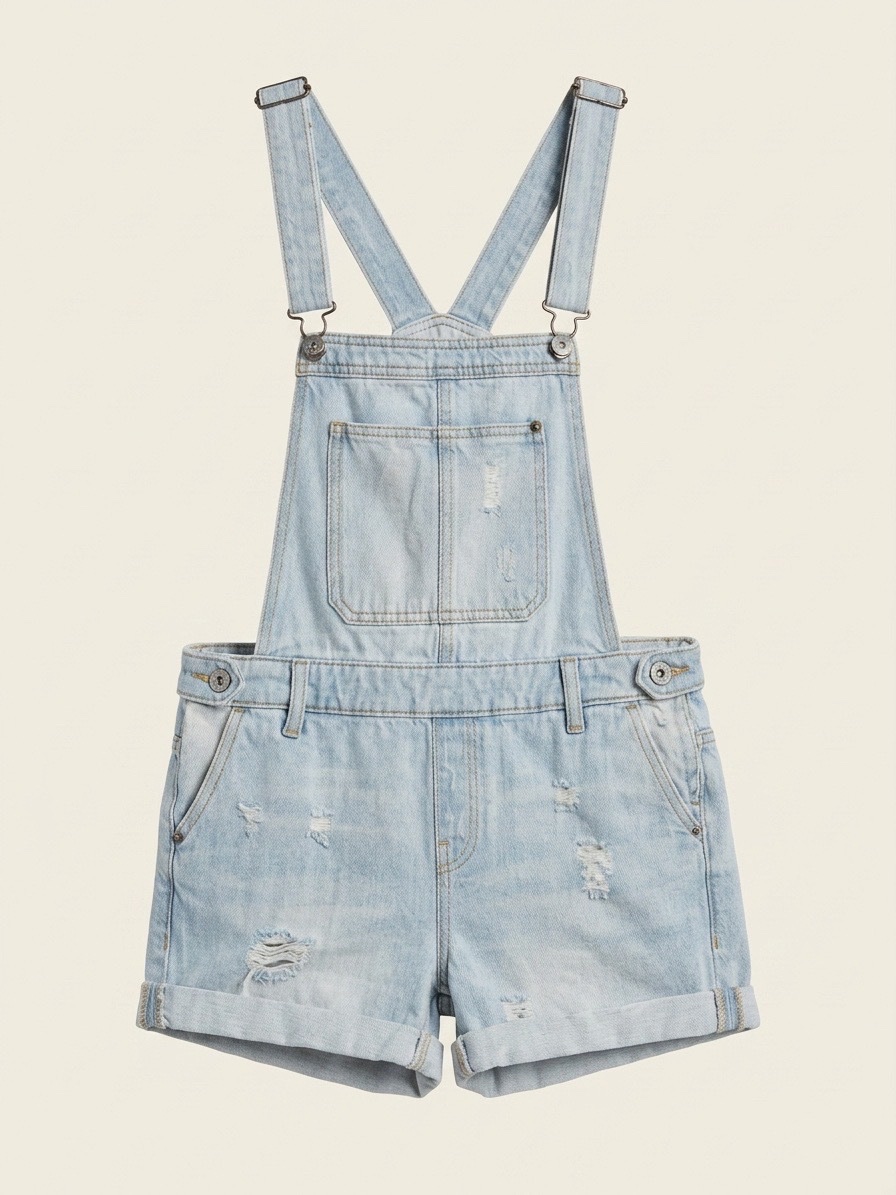 Salopette en jean short Bershka – Taille 34 / XS (Effet délavé & déchiré)