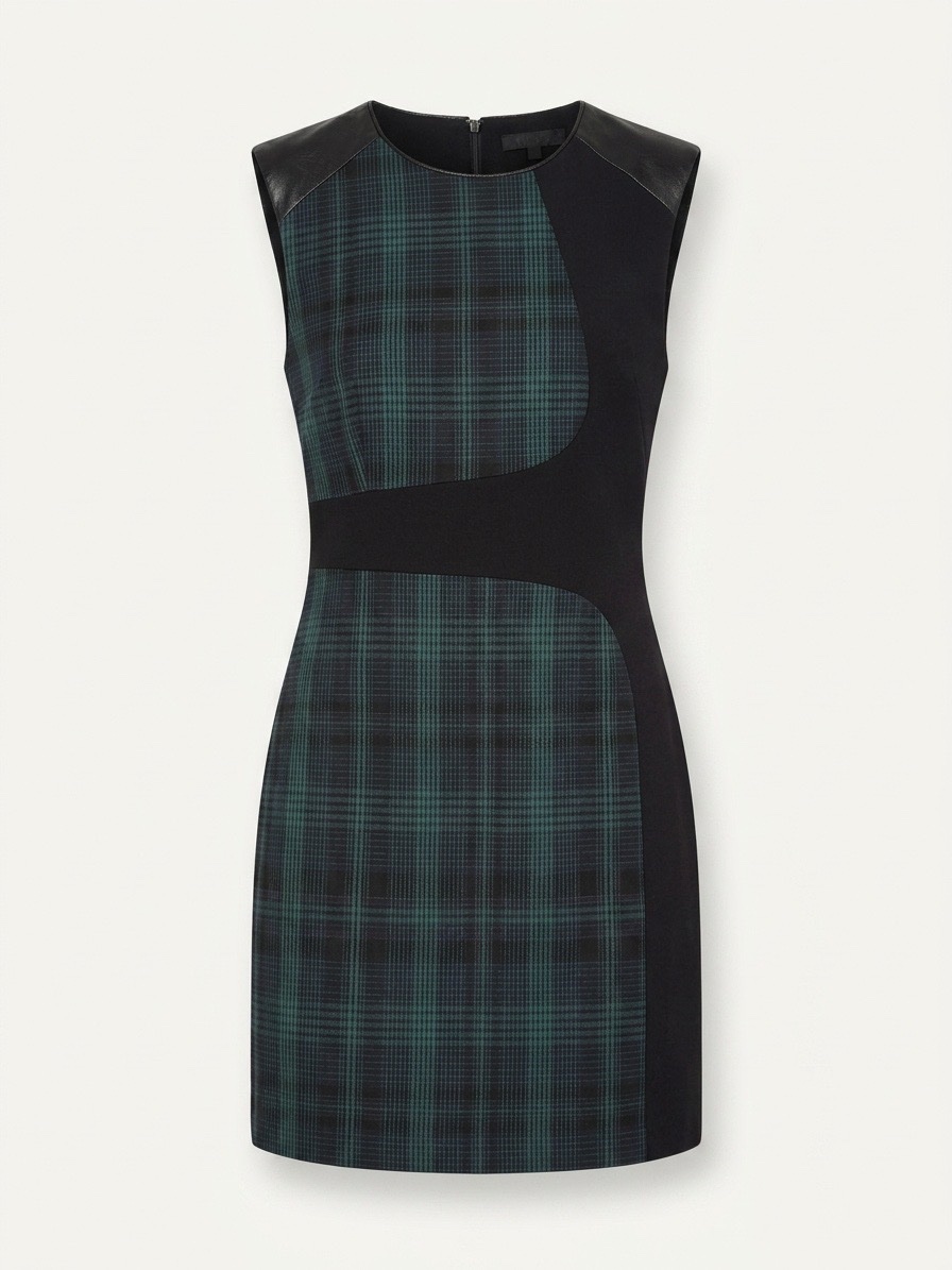 Robe bimatière PINKO – Imprimé Écossais / Tartan & Simili Cuir – Taille 36 (S)