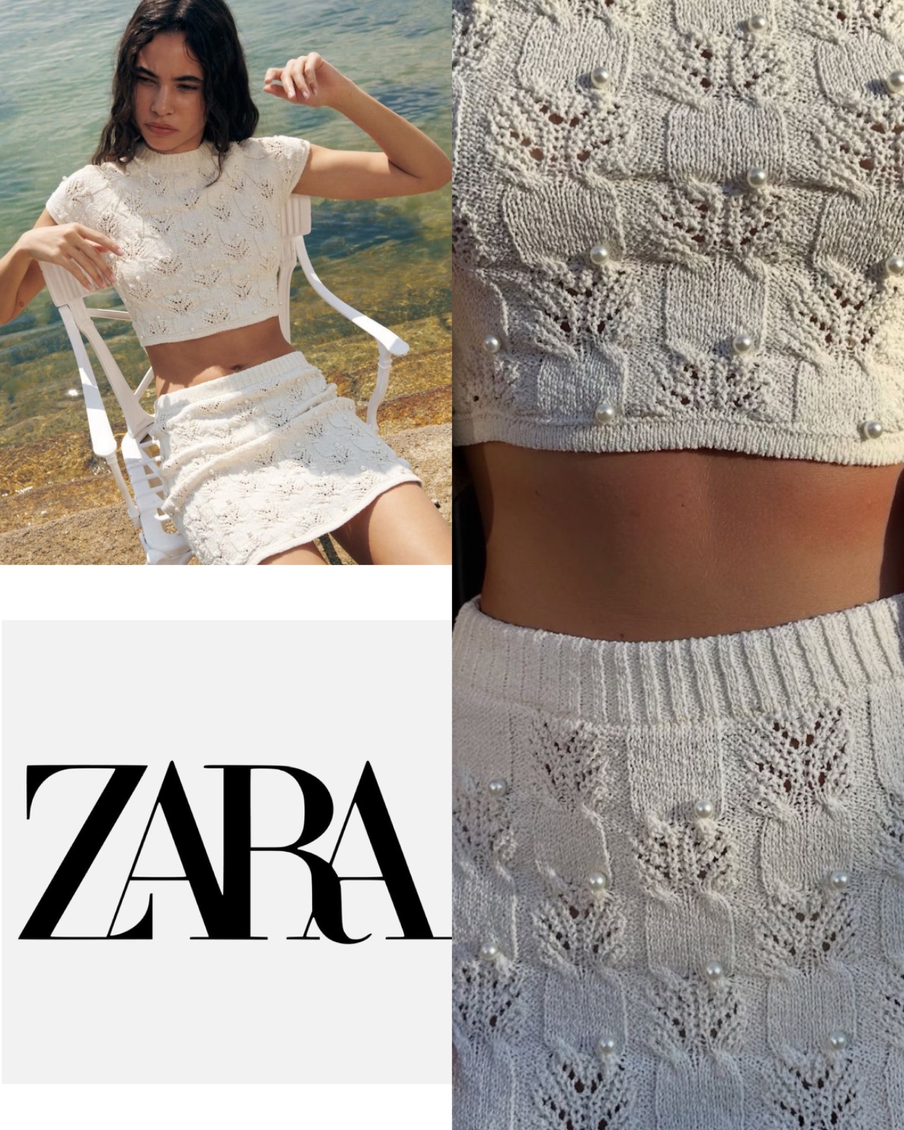 Crop top blanc casé zara en crochets avec perles