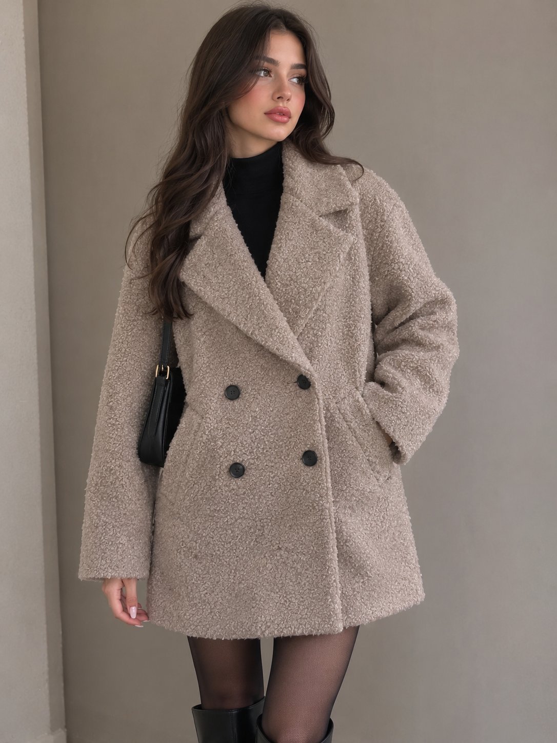 Manteau beige/taupe en teddy 🧸🤎 Coupe élégante et confortable, avec double boutonnage et col à revers. Parfait pour un look chic et cosy ✨