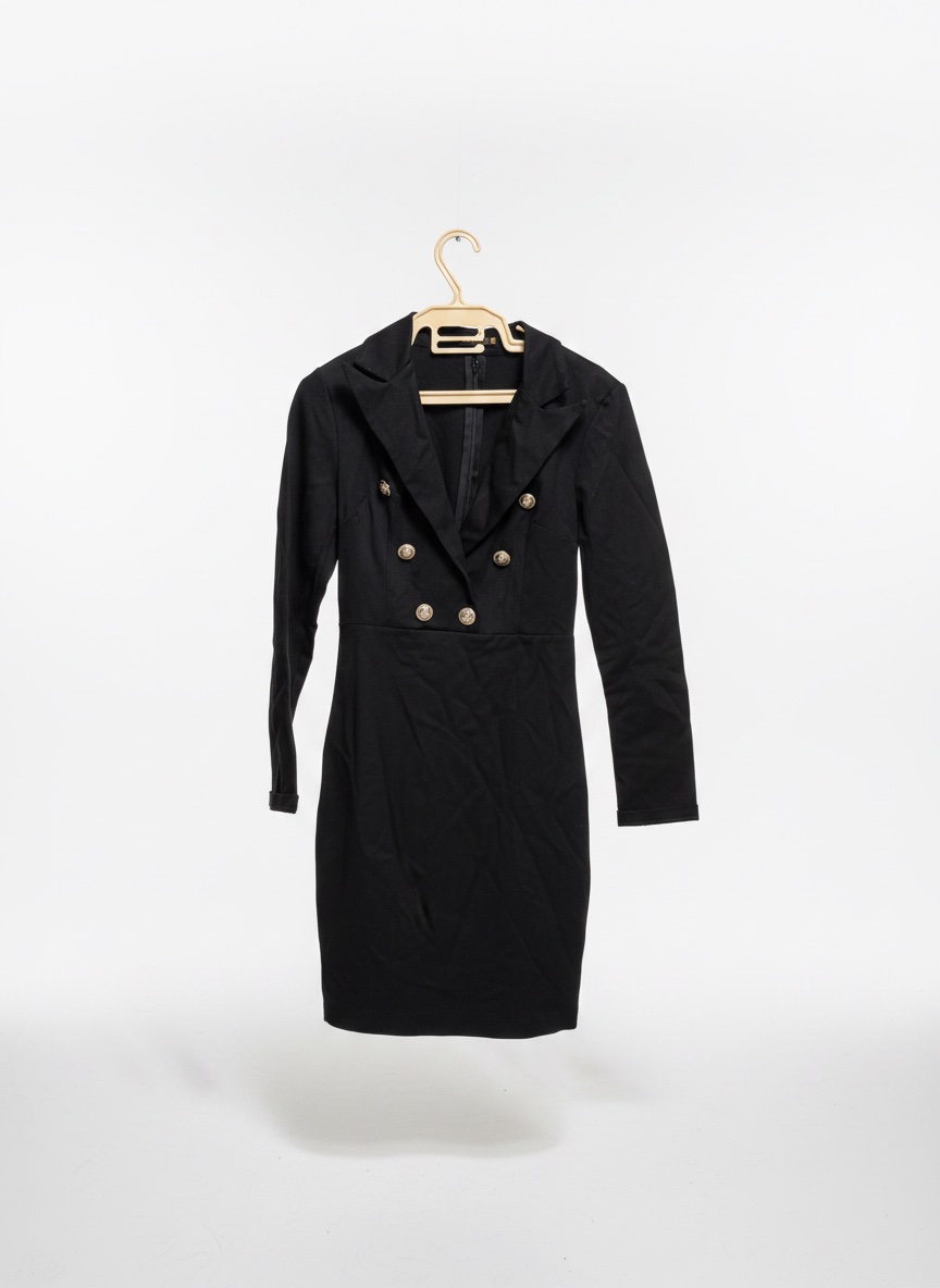Robe blazer noire cintrée à double boutonnage doré