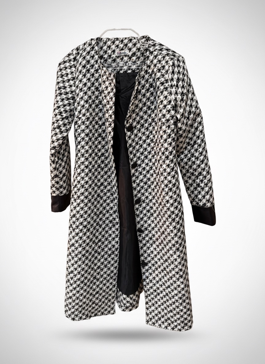 Manteau long à motif pied-de-poule