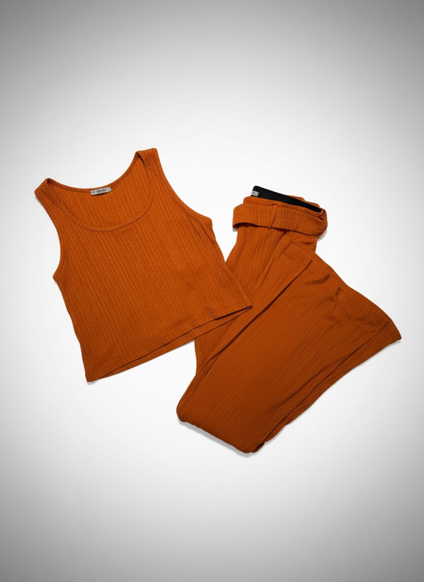 Ensemble côtelé 2 pièces terracotta (Débardeur + Pantalon pattes d'elephant