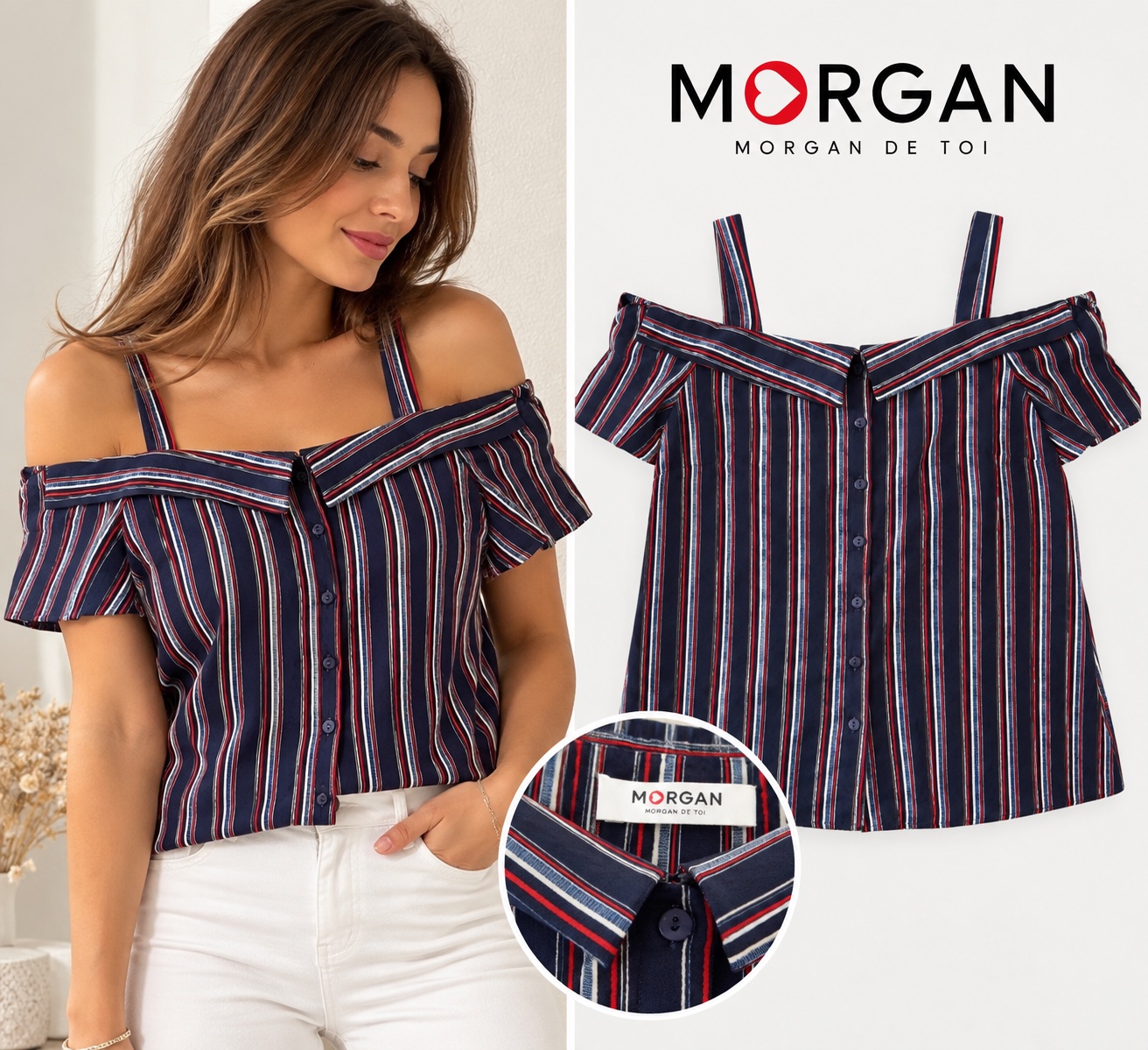 Top Morgan à rayures épaules dénudées