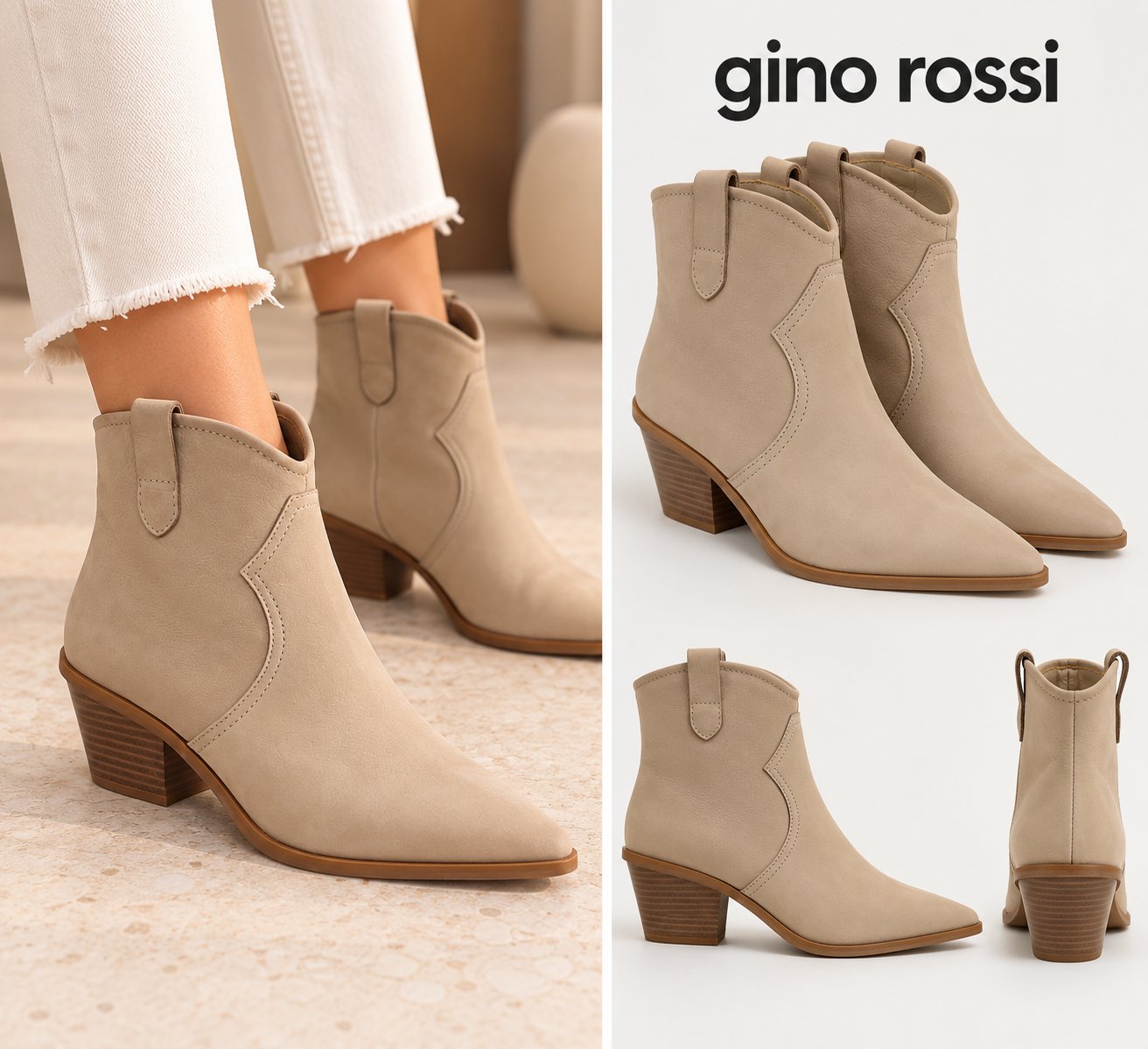 Bottines Gino Rossi beige style western – Neuves ✨