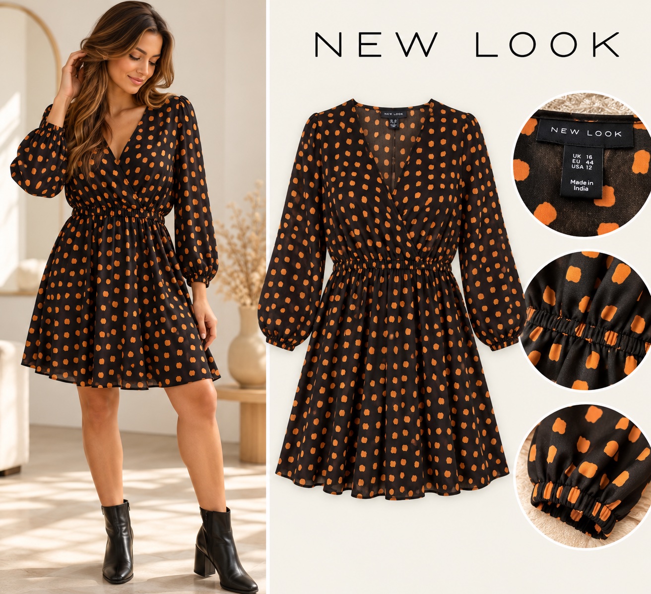 Robe New Look noire à motifs orange 