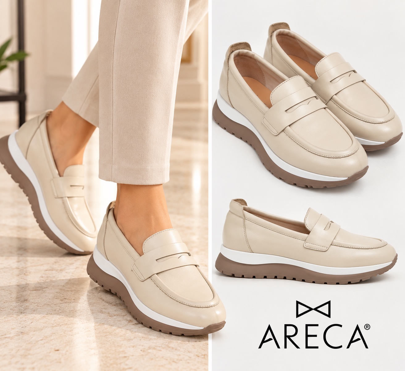 Mocassins ARECA beige à semelle épaisse 