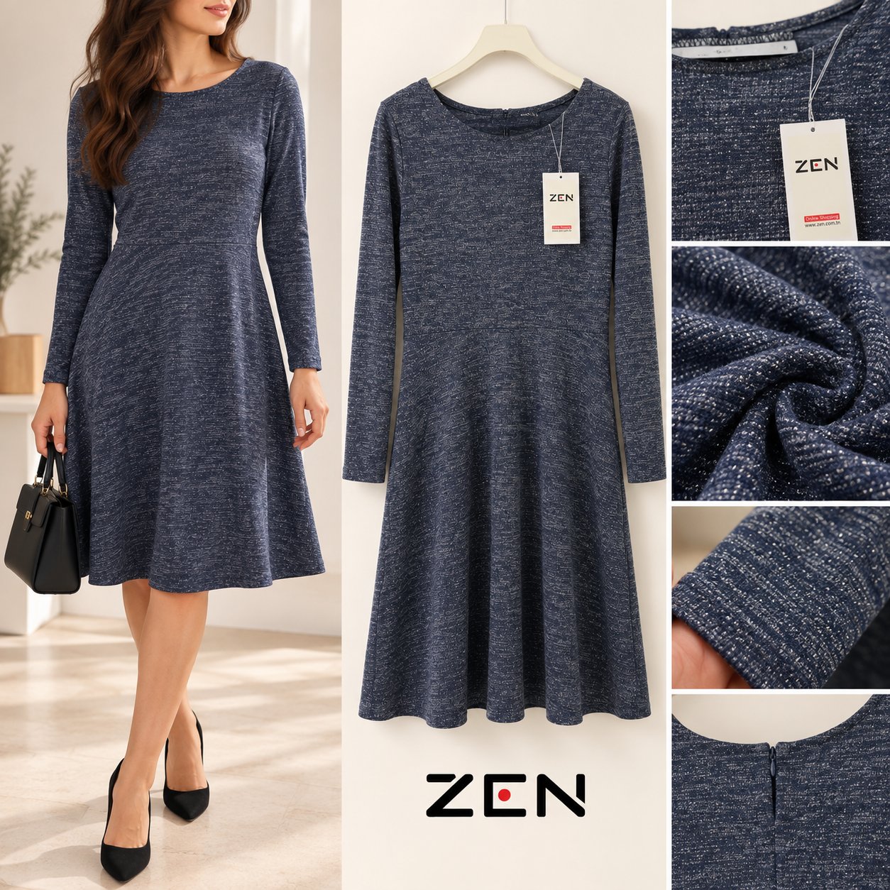 Robe ZEN bleu marine pailletée – Neuve